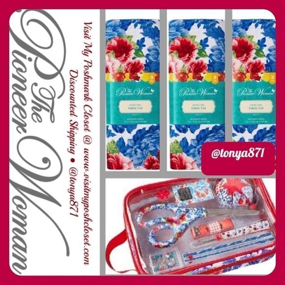 🦋 New Pioneer Woman Sewing Gift Set - 9 Yards Of Material & Sewing Kit - Picture 1 of 6